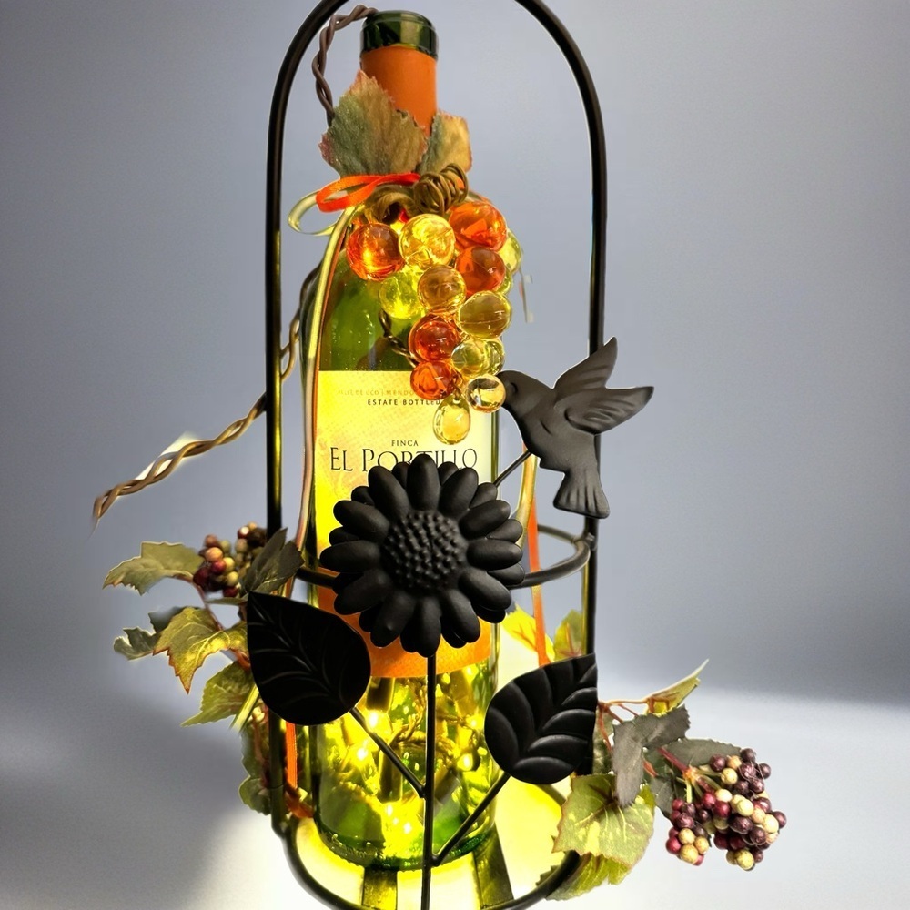 Wine bottle metal decor piece handmade